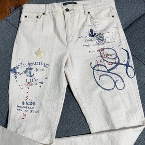 LRL By Ralph Lauren Natural Jeans With Nautical Artwork Print  Size 10